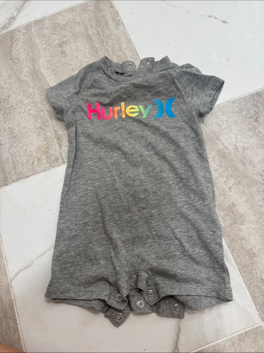 Hurley Gray Baby Romper with Rainbow Logo Print